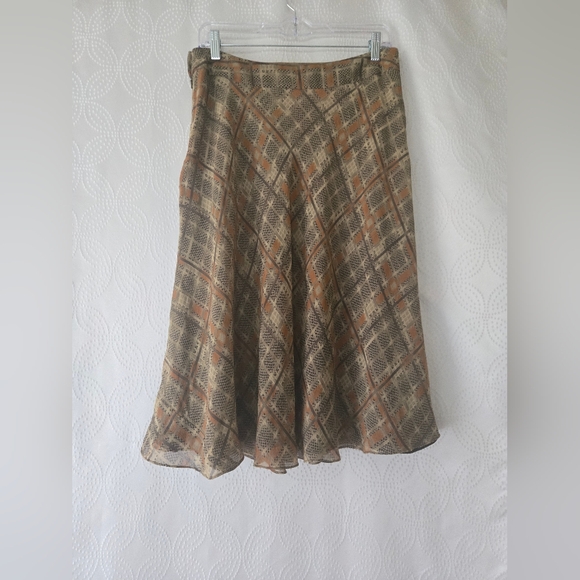 Vtg Jones New York 100% Silk A-Line Skirt in Brown and Tan - Picture 3 of 7